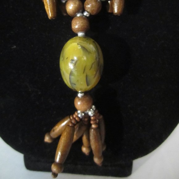 Long Earthy Boho Wood Bead Necklace ECLECTIC! - Picture 2 of 4